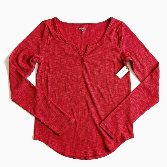 New Split Neck LS Tee XS Red Notch Gap Body - Picture 2 of 4